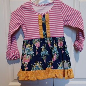 Eleanor Rose Navy Floral and Yellow Dot Dress